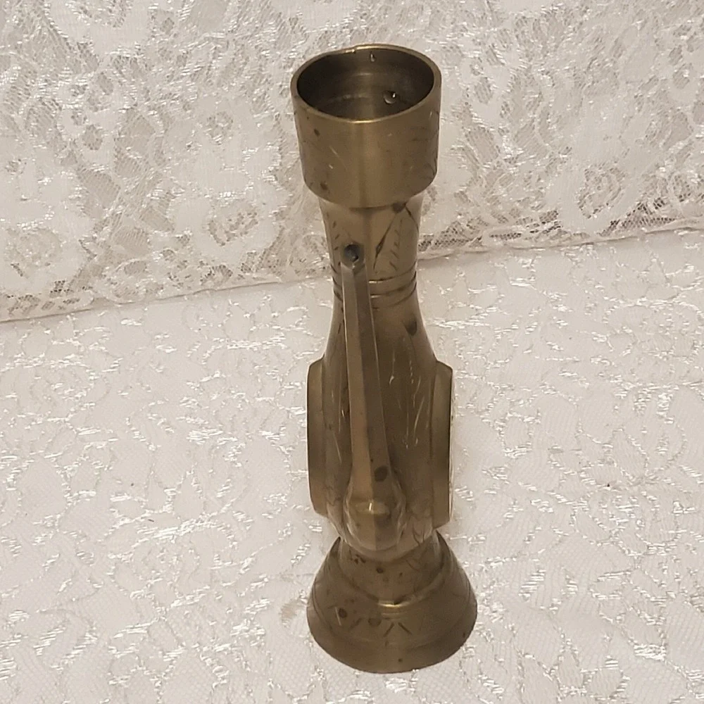 Brass‎ Pitcher Vase Ornate Petinaed Ornate Oil Annointing Dragon Floral Etched